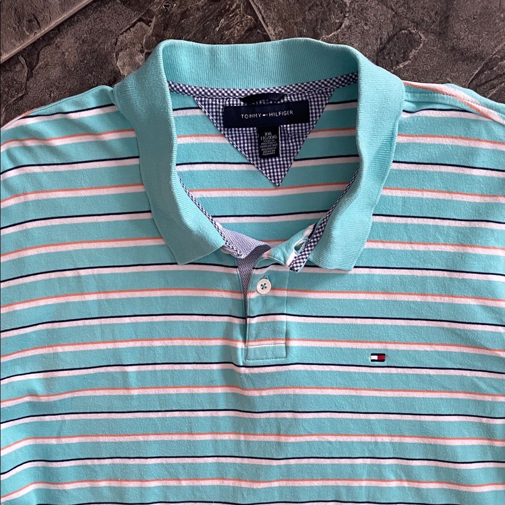 TOMMY HILFIGER Men's Striped Polo Preppy Coastal Cottagecore Resortwear Size XXL